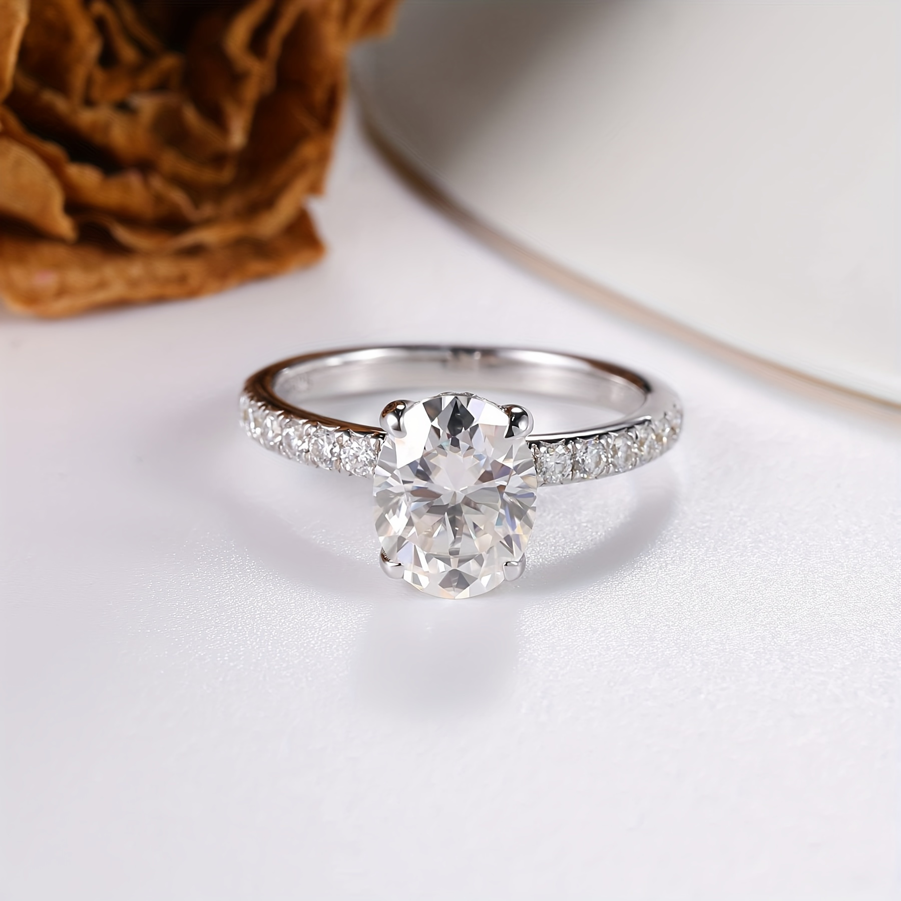 925 Silver Ring 18K Gold Plated 2CT Moissanite Customizable Engraving